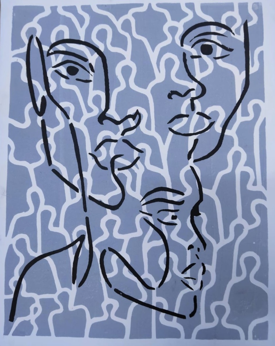 Echoed Faces – Handmade Stencil Cut Print